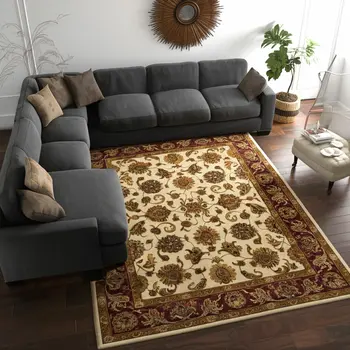 8' X 10' Tan Gold And Red Oriental Hand Tufted Area Rug