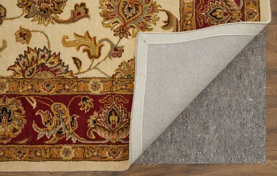 8' X 10' Tan Gold And Red Oriental Hand Tufted Area Rug