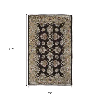 8' X 10' Brown Tan And Orange Floral Hand Tufted Area Rug