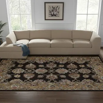 8' X 10' Brown Tan And Orange Floral Hand Tufted Area Rug