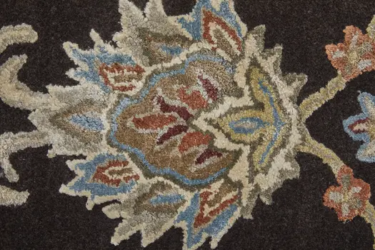 8' X 10' Brown Tan And Orange Floral Hand Tufted Area Rug