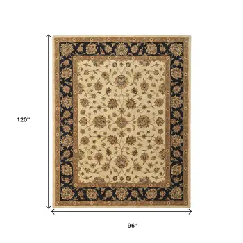 8' X 10' Tan Brown And Black Oriental Hand Tufted Area Rug