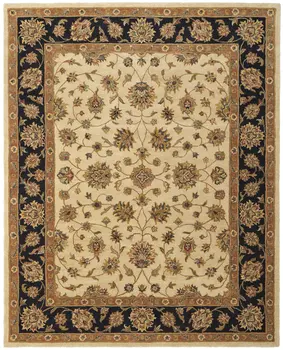 8' X 10' Tan Brown And Black Oriental Hand Tufted Area Rug