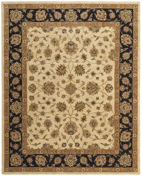 8' X 10' Tan Brown And Black Oriental Hand Tufted Area Rug