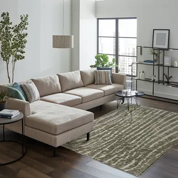 8' X 10' Green And Tan Abstract Area Rug