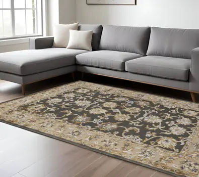 8' X 10' Taupe Tan And Ivory Floral Hand Tufted Area Rug