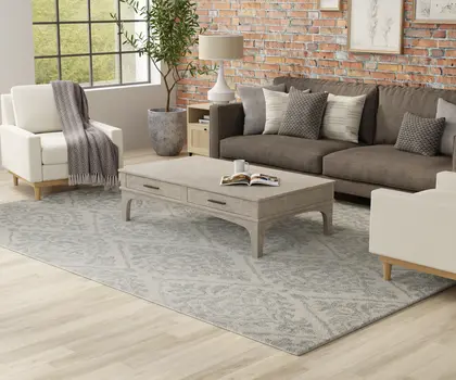 8' X 10' Ivory And Gray Floral Hand Tufted Area Rug