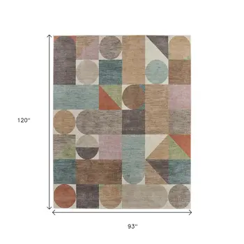 8' X 10' Ivory Brown And Blue Checkered Area Rug