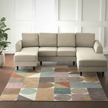 8' X 10' Ivory Brown And Blue Checkered Area Rug