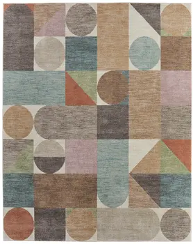 8' X 10' Ivory Brown And Blue Checkered Area Rug