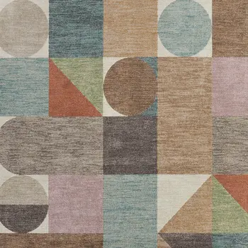 8' X 10' Ivory Brown And Blue Checkered Area Rug