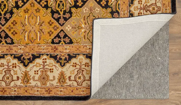 8' X 10' Gold Tan And Black Geometric Hand Tufted Area Rug