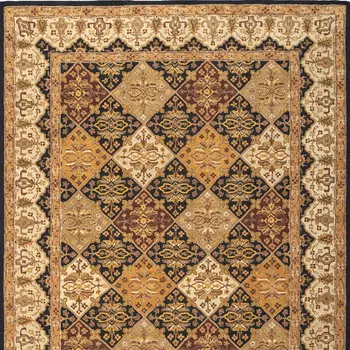 8' X 10' Gold Tan And Black Geometric Hand Tufted Area Rug