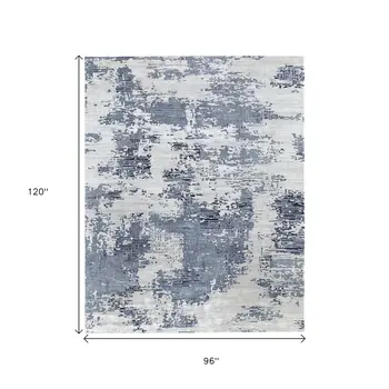 8' X 10' Blue And Ivory Abstract Hand Tufted Area Rug