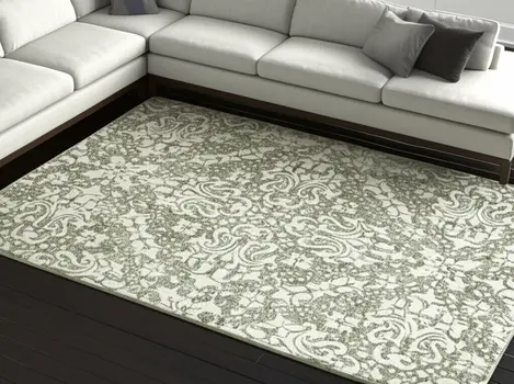 8' X 10' Ivory And Green Floral Hand Tufted Area Rug