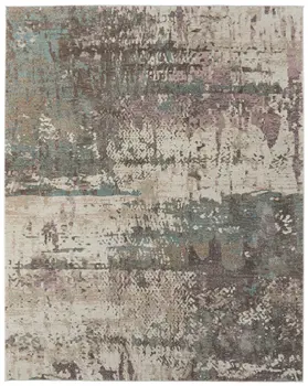 8' X 10' Ivory Blue And Purple Abstract Distressed Area Rug