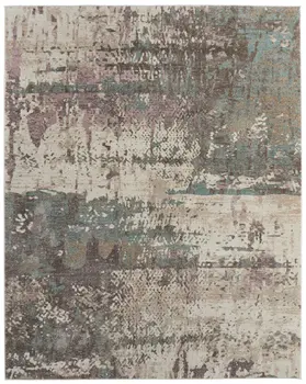 8' X 10' Ivory Blue And Purple Abstract Distressed Area Rug