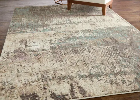 8' X 10' Ivory Blue And Purple Abstract Distressed Area Rug