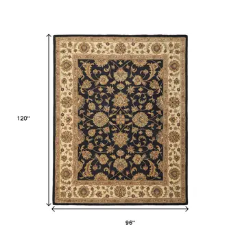 8' X 10' Black Gold And Tan Oriental Hand Tufted Area Rug