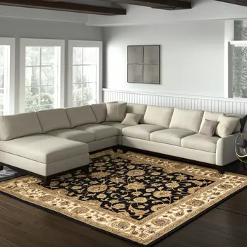 8' X 10' Black Gold And Tan Oriental Hand Tufted Area Rug