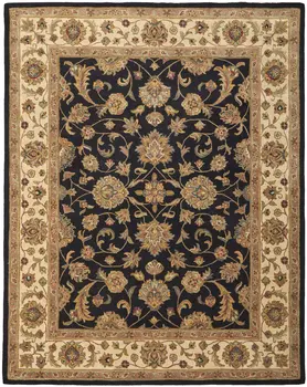 8' X 10' Black Gold And Tan Oriental Hand Tufted Area Rug