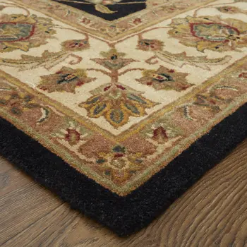8' X 10' Black Gold And Tan Oriental Hand Tufted Area Rug