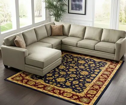8' X 10' Blue Red And Gold Oriental Hand Tufted Area Rug