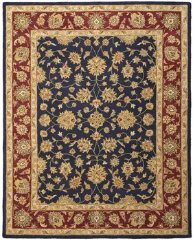 8' X 10' Blue Red And Gold Oriental Hand Tufted Area Rug