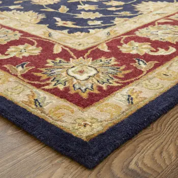 8' X 10' Blue Red And Gold Oriental Hand Tufted Area Rug