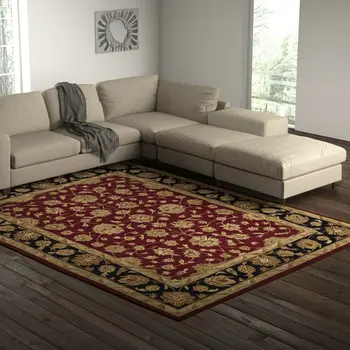 8' X 10' Red Black And Gold Oriental Hand Tufted Area Rug