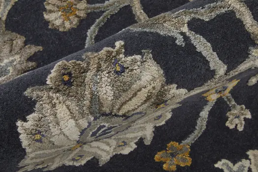 8' X 10' Blue Silver And Gray Floral Hand Tufted Area Rug