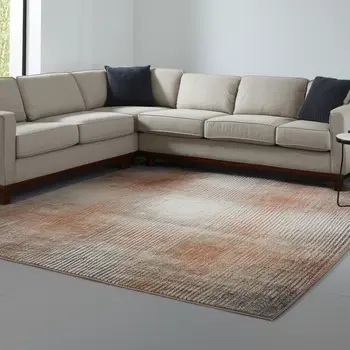 8' X 10' Ivory Taupe And Pink Abstract Area Rug