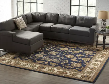 8' X 10' Blue Tan And Gold Oriental Hand Tufted Area Rug