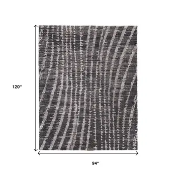 8' X 10' Black Gray And Ivory Abstract Area Rug