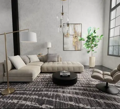 8' X 10' Black Gray And Ivory Abstract Area Rug