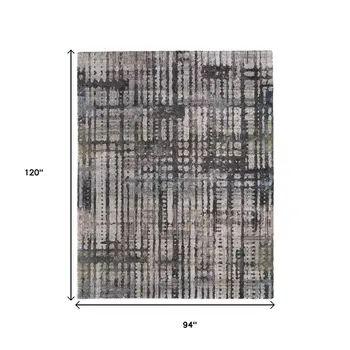8' X 10' Gray Black And Ivory Abstract Distressed Area Rug