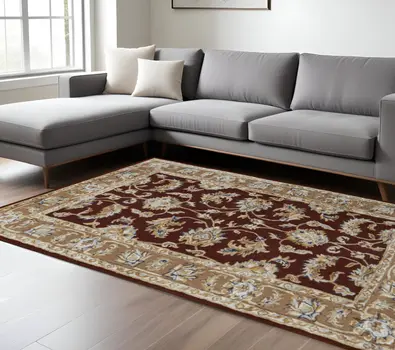 8' X 10' Red Tan And Ivory Oriental Hand Tufted Area Rug