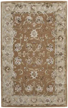 8' X 10' Tan And Ivory Floral Hand Tufted Area Rug