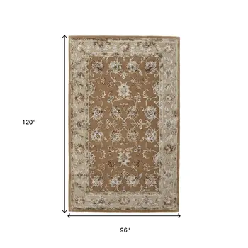 8' X 10' Tan And Ivory Floral Hand Tufted Area Rug