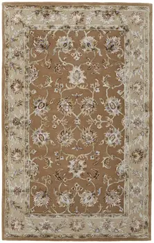 8' X 10' Tan And Ivory Floral Hand Tufted Area Rug