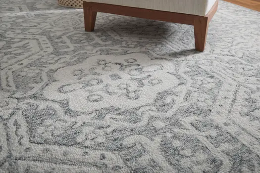 8' X 10' Gray And White Geometric Hand Tufted Area Rug
