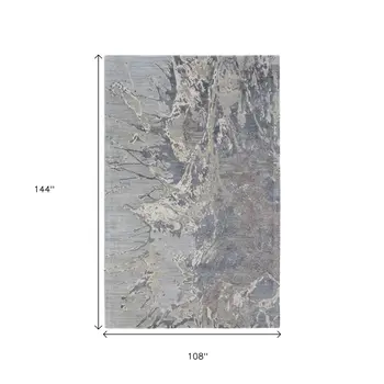 9' X 12' Blue Taupe And Green Abstract Hand Tufted Distressed Area Rug