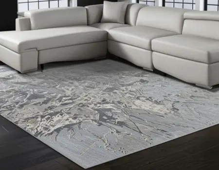 9' X 12' Blue Taupe And Green Abstract Hand Tufted Distressed Area Rug