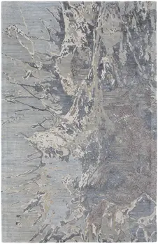9' X 12' Blue Taupe And Green Abstract Hand Tufted Distressed Area Rug