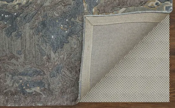 9' X 12' Blue Taupe And Green Abstract Hand Tufted Distressed Area Rug