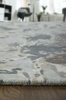 9' X 12' Blue Taupe And Green Abstract Hand Tufted Distressed Area Rug