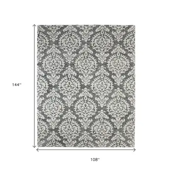 9' X 12' Gray Ivory And Black Floral Hand Tufted Area Rug
