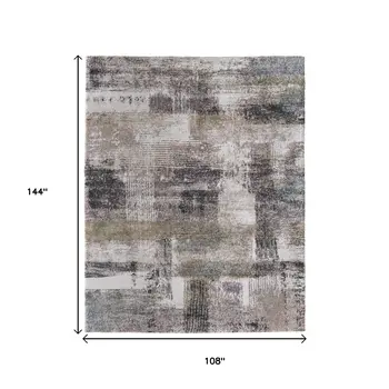 9' X 12' Gray Taupe And Ivory Abstract Distressed Area Rug