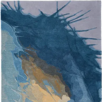 9' X 12' Blue Gold And Gray Abstract Hand Tufted Area Rug