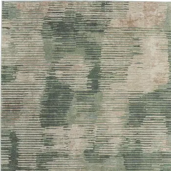 9' X 12' Green Ivory And Brown Abstract Distressed Area Rug